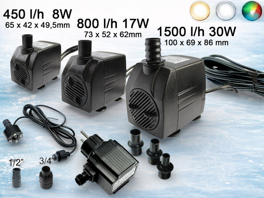 Springbrunnenpumpe mit 1x LED Spot Teichpumpe Wasserpumpe Bachlaufpumpe