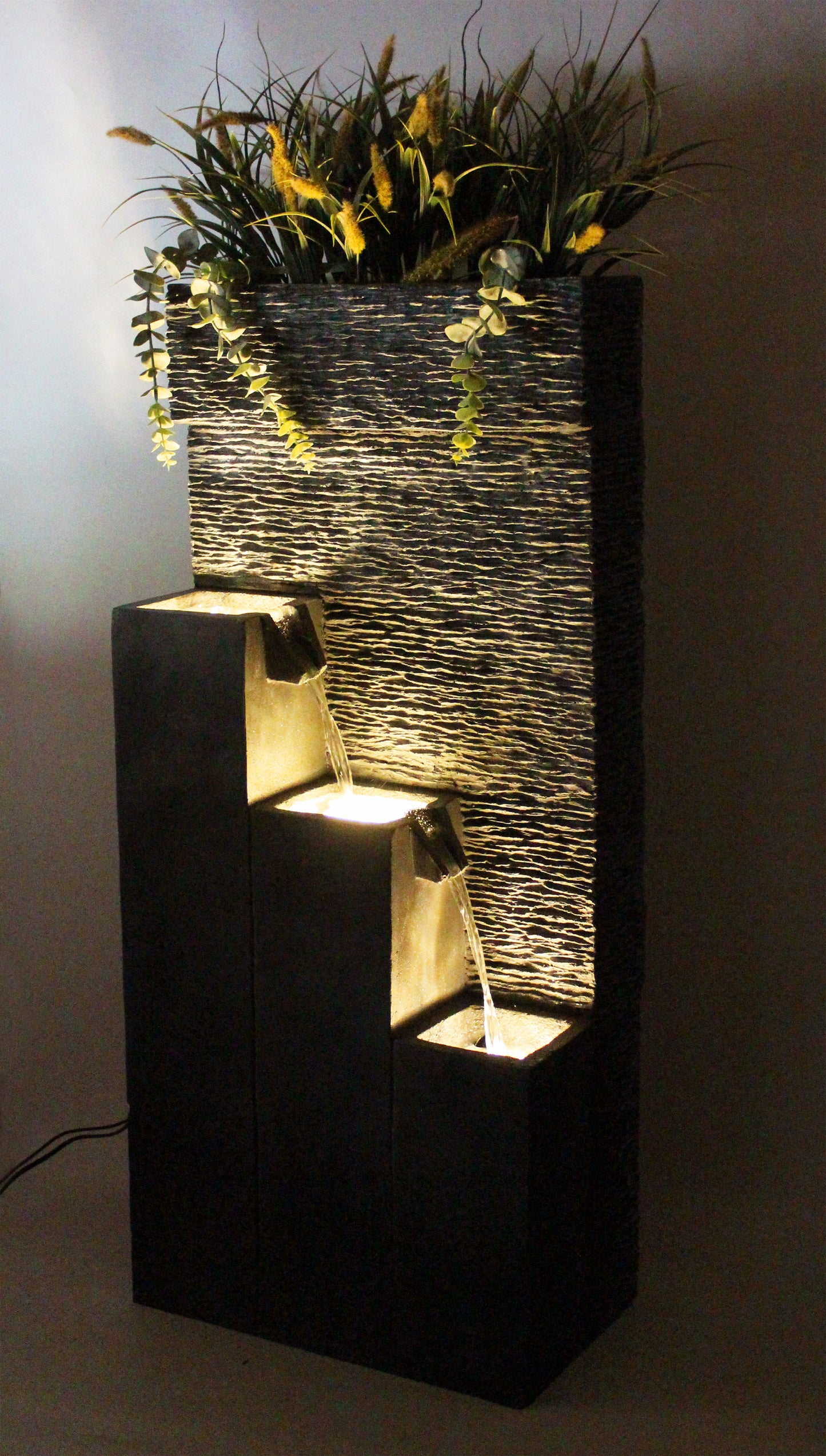 Großer Gartenbrunnen BK846 101 cm mit LED Beleuchtung Springbrunnen Kaskade mit Dekorationsbecken