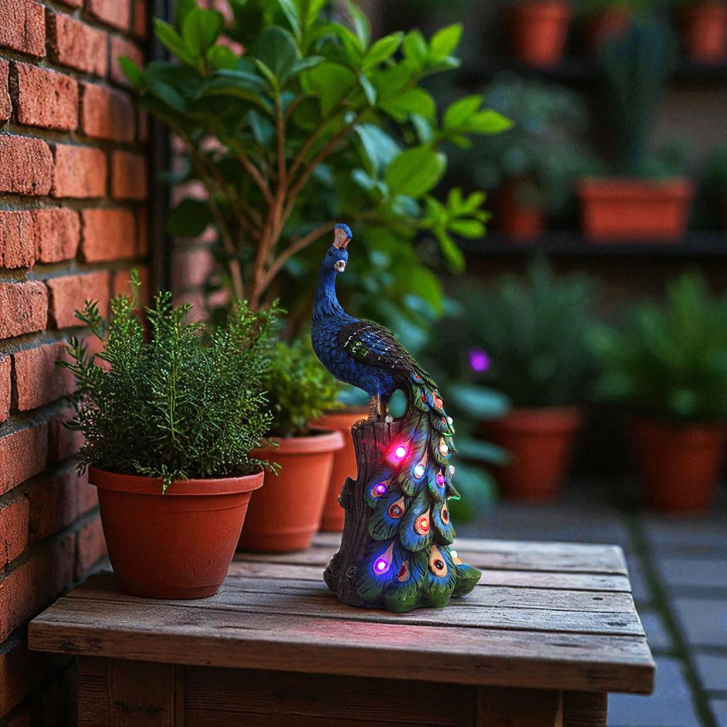 Solar Gartenfigur Pfau Gartendeko beleuchtet Solarleuchte Farbwechsel 31 cm Solarlampe Tierfigur Solarleuchte