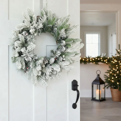 Künstlicher Weihnachtskranz 50 cm verschneit Kunstschnee Tannenzweige mit roten Ilex-Beeren & Tannenzapfen Deko-Kranz Spritzguss Mix