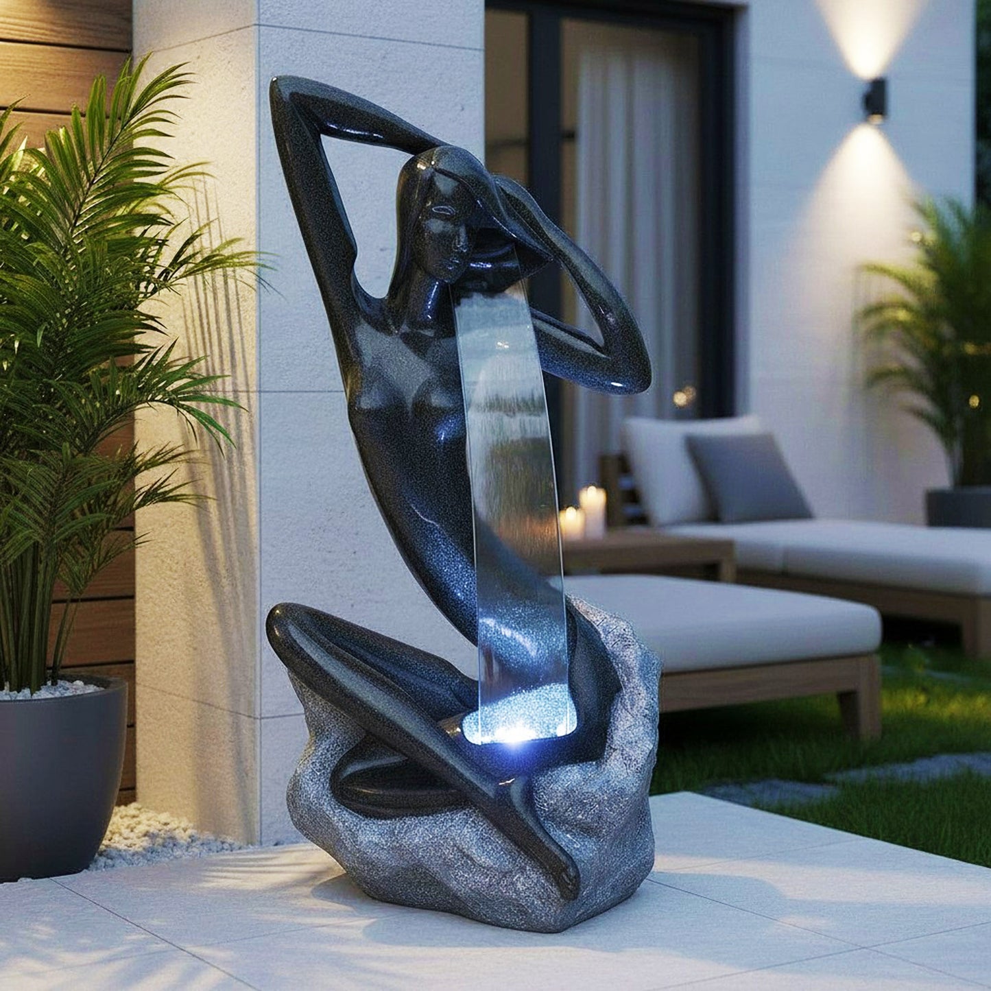 Design Springbrunnen mit LED Beleuchtung Zimmerbrunnen 101 cm Granit-Optik Gartenbrunnen Skulptur Brunnen Wasserspiel