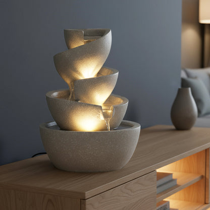 Zimmerbrunnen mit LED Beleuchtung in warmweiß BK912 stilvoller Springbrunnen für Innen und Außen Gartenbrunnen Dekoration