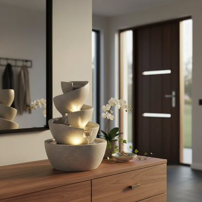 Zimmerbrunnen mit LED Beleuchtung in warmweiß BK912 stilvoller Springbrunnen für Innen und Außen Gartenbrunnen Dekoration