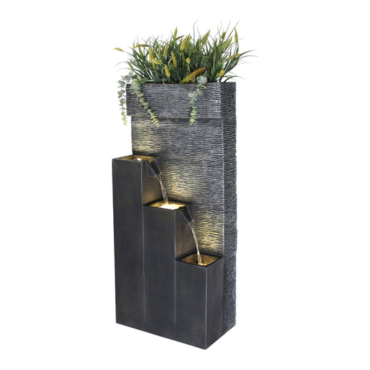 Großer Gartenbrunnen BK846 101 cm mit LED Beleuchtung Springbrunnen Kaskade mit Dekorationsbecken