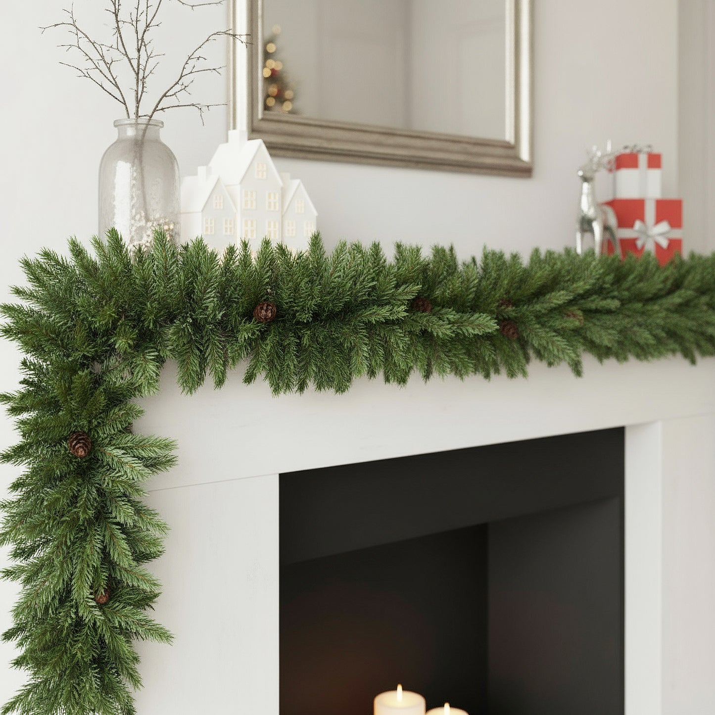 Künstliche Weihnachtsgirlande 100% Spritzguss Tannengirlande 270 cm mit Tannenzapfen Girlande