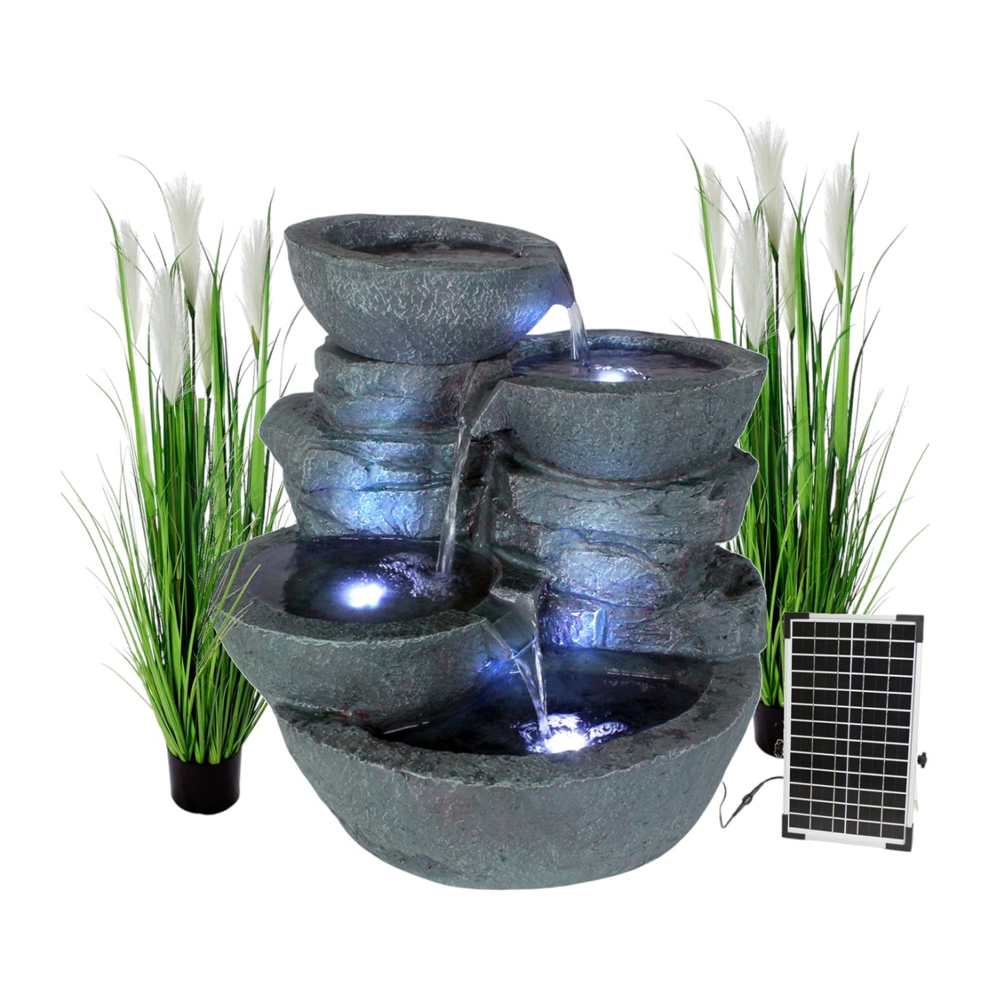 Solar Gartenbrunnen Cascades mit Beleuchtung Springbrunnen Wasserfall