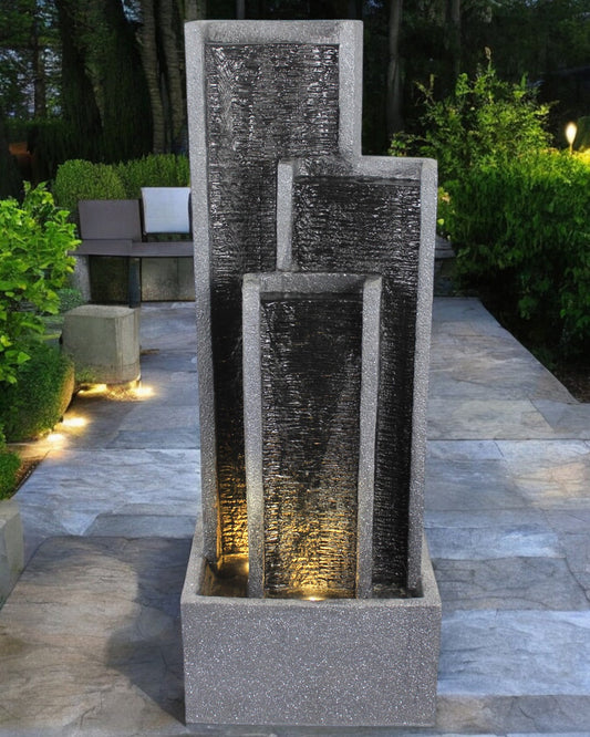 Gartenbrunnen BK903 Wasserwand 99 cm Standbrunnen Springbrunnen mit Beleuchtung Wasserfall Gartendeko