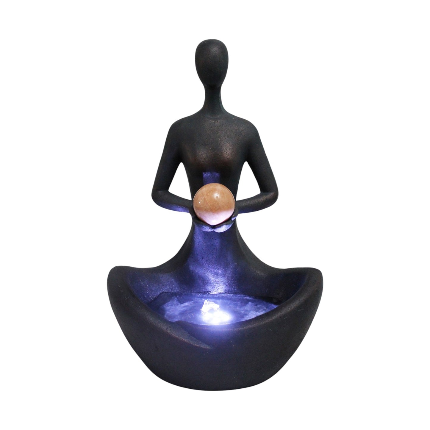 Yoga Brunnen mit Beleuchtung und Pfirsich Mondstein Heilstein 41 cm Zimmerbrunnen Springbrunnen Tischbrunnen