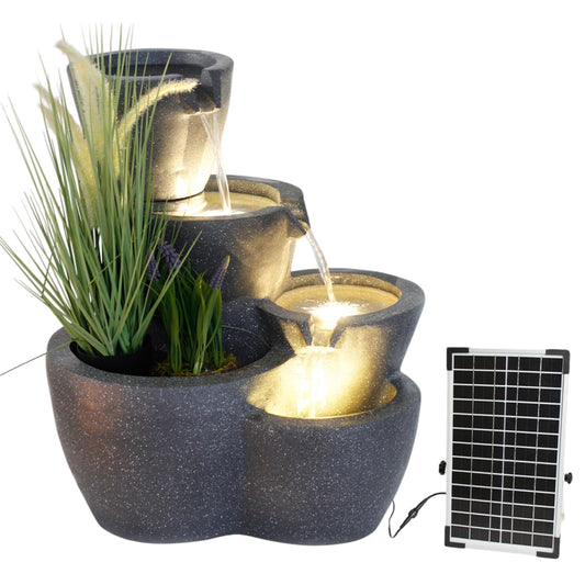 Solar Gartenbrunnen Botana warmweiß Springbrunnen Solarbrunnen bepflanzbar mit LED Beleuchtung