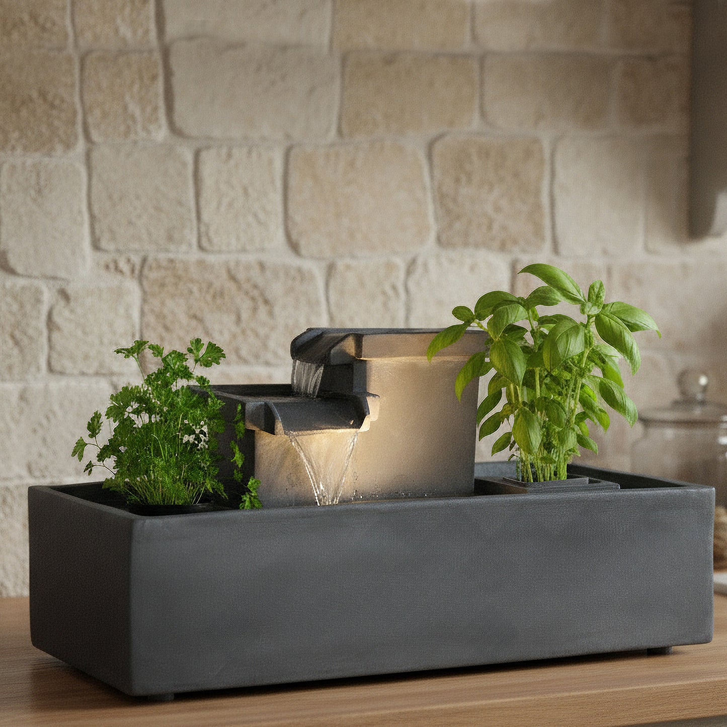 Springbrunnen mit LED Beleuchtung Tischbrunnen Zimmerbrunnen 49 cm Gartenbrunnen Wasserfall