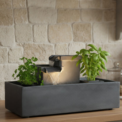 Springbrunnen mit LED Beleuchtung Tischbrunnen Zimmerbrunnen 49 cm Gartenbrunnen Wasserfall