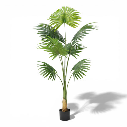 Künstliche Fächerpalme 160 cm – Große Kunstpalme mit 7 Palmenwedeln – Pflegeleichte Dekopflanze aus Kunststoff – Realistische Zimmerpflanze im Topf für Wohnzimmer & Büro