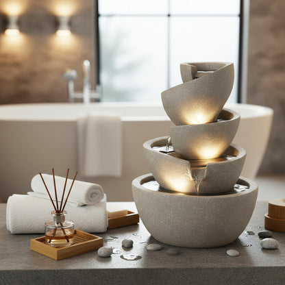 Zimmerbrunnen mit LED Beleuchtung in warmweiß BK912 stilvoller Springbrunnen für Innen und Außen Gartenbrunnen Dekoration