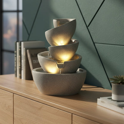 Zimmerbrunnen mit LED Beleuchtung in warmweiß BK912 stilvoller Springbrunnen für Innen und Außen Gartenbrunnen Dekoration