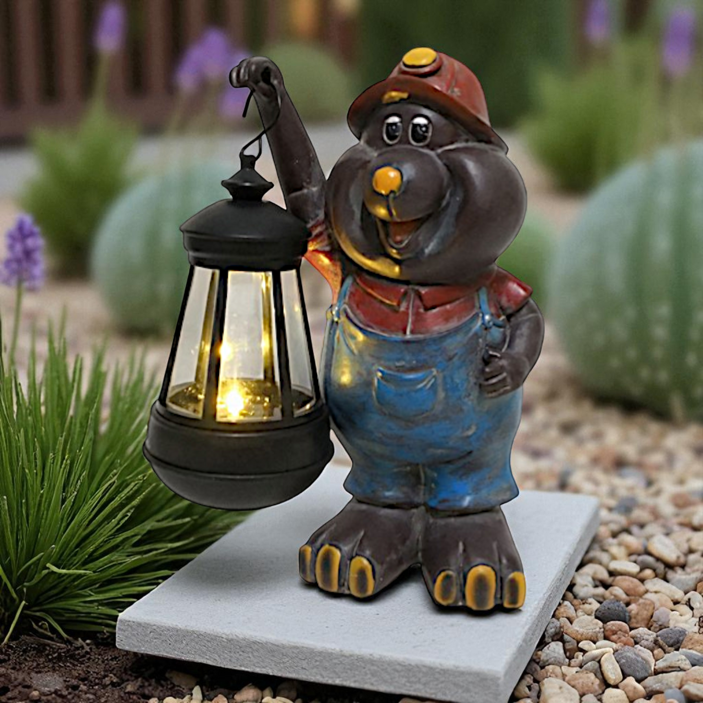 Solar Maulwurf Figur mit Laterne | LED Gartenfigur 21 cm warmweiß solarleuchte wetterfest Polyresin