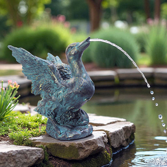 Solar Wasserspeier Ente Kupferoptik Gartenbrunnen Teichdeko Gartenfigur Springbrunnen Solarpumpe WSP11