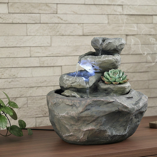 Zimmerbrunnen in Fels-Optik mit LED Beleuchtung Tischbrunnen Wasserspiel SB-LR002 Wasserfall Deko Brunnen