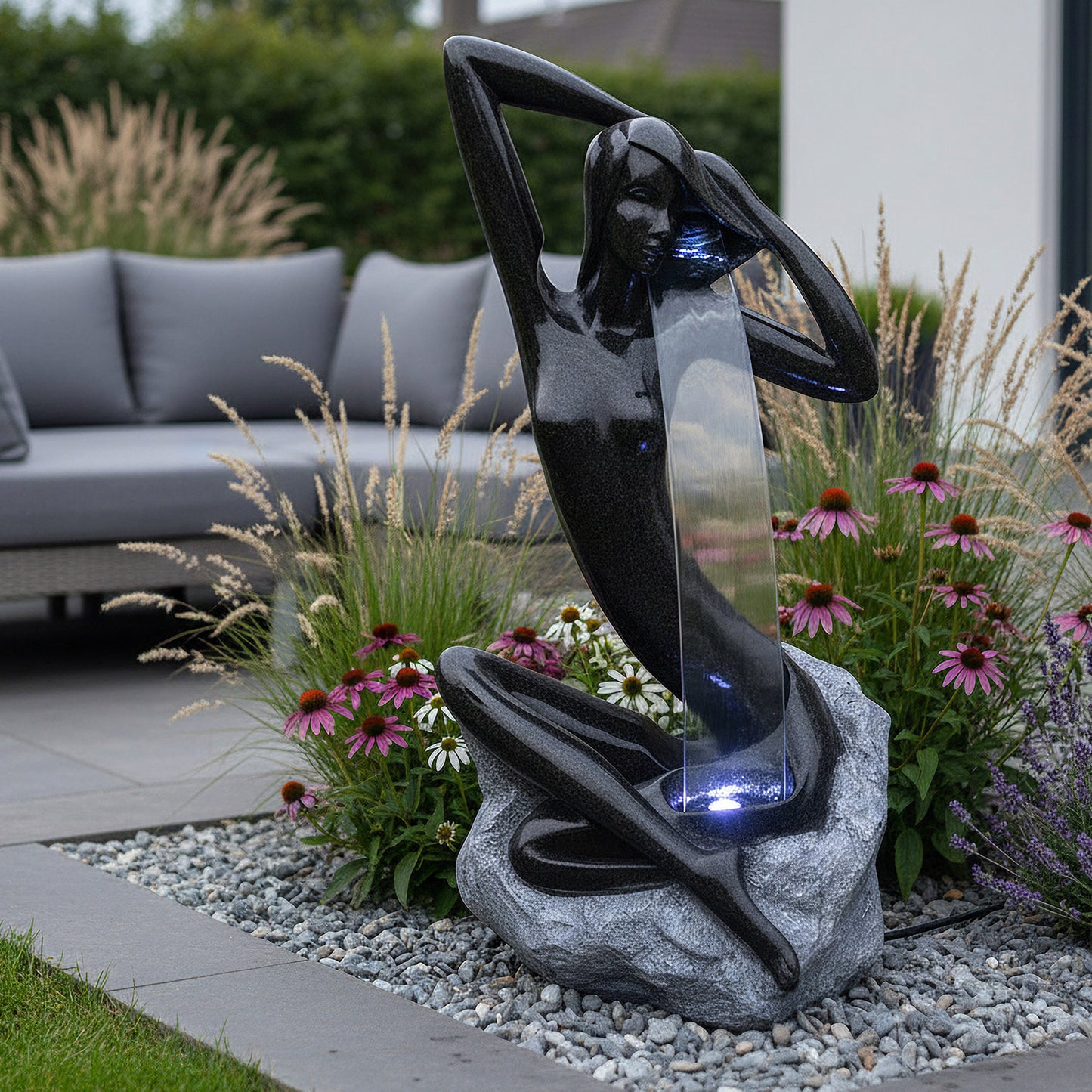 Design Springbrunnen mit LED Beleuchtung Zimmerbrunnen 101 cm Granit-Optik Gartenbrunnen Skulptur Brunnen Wasserspiel