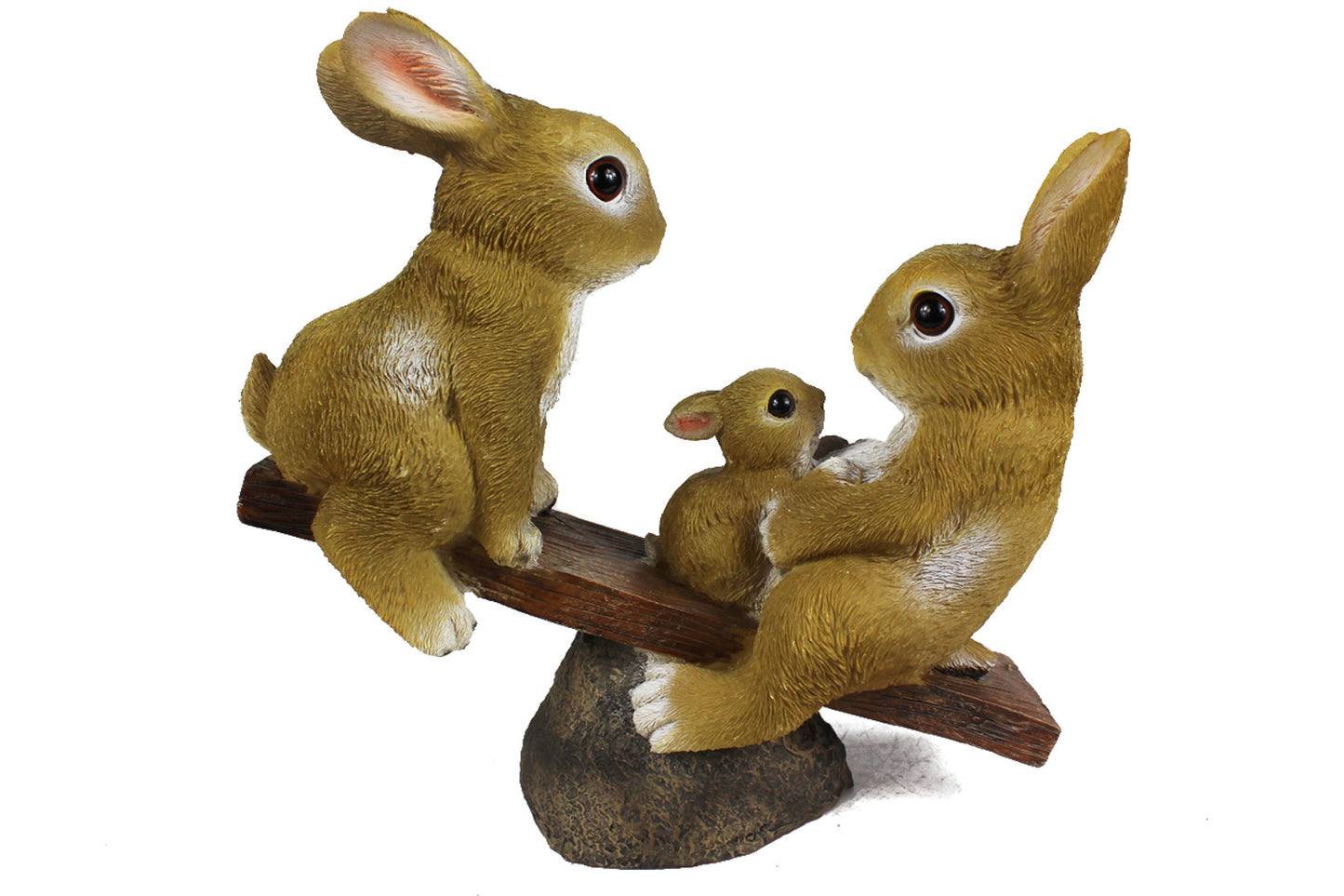 Dekofigur Hasen Familie auf Wippe Gartenfigur Tierfigur 26 x 25 cm