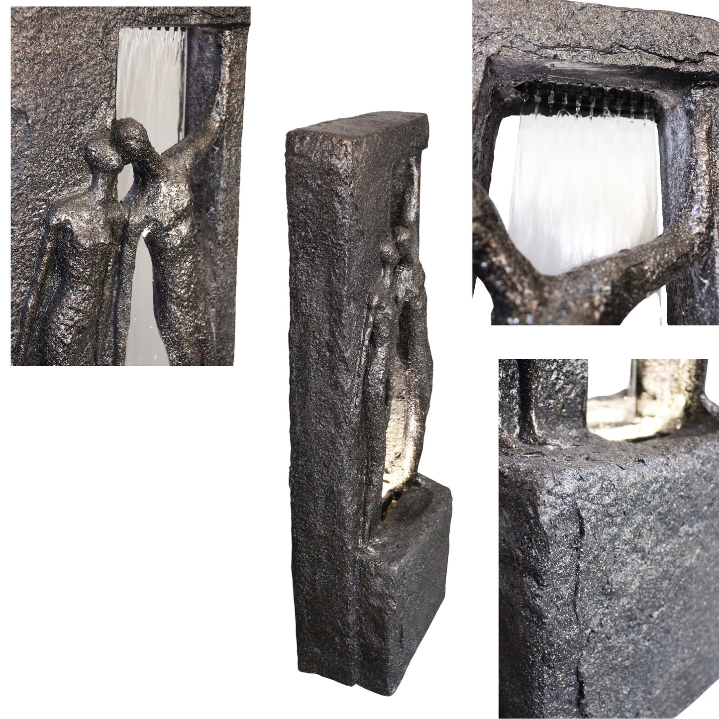 Springbrunnen Gartenbrunnen Zimmerbrunnen mit LED Beleuchtung 99,5cm mit Glasplatte Bronze-Steinoptik