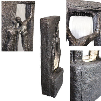 Springbrunnen Gartenbrunnen Zimmerbrunnen mit LED Beleuchtung 99,5cm mit Glasplatte Bronze-Steinoptik