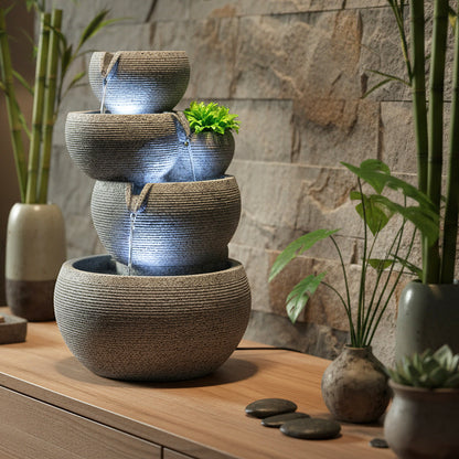 Zimmerbrunnen mit LED Beleuchtung Brunnen Innen- und Außenbereich Granit-Optik Springbrunnen Kaskade 44,5 cm