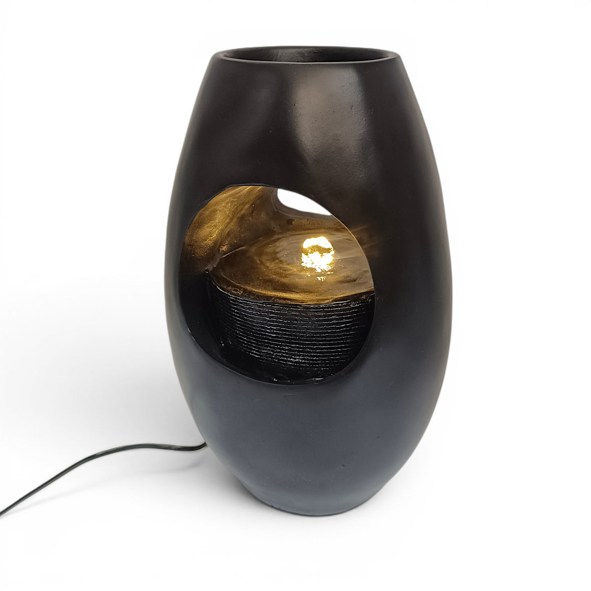 Zimmerbrunnen Blumenvase schwarz BK913 mit LED Beleuchtung Tischbrunnen Vase modern Brunnen Wasserspiel 40 cm
