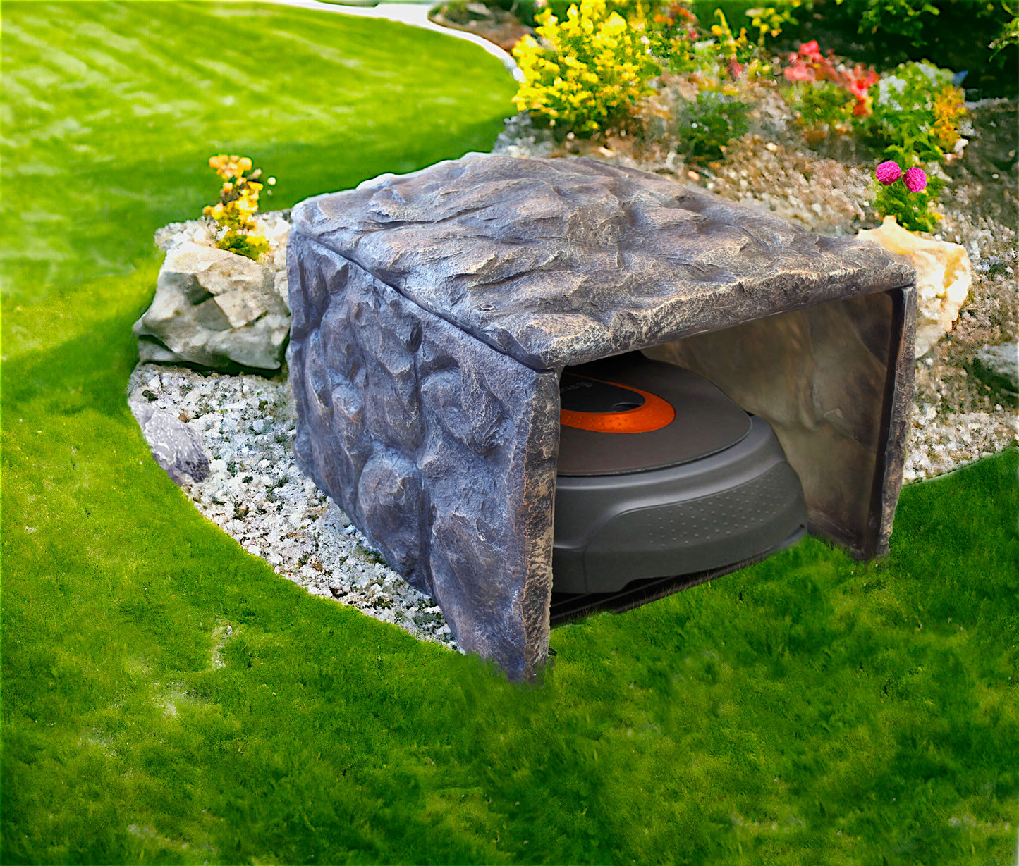 Mährobotergarage in Steinoptik Mower Garage Felsen Gartendekoration