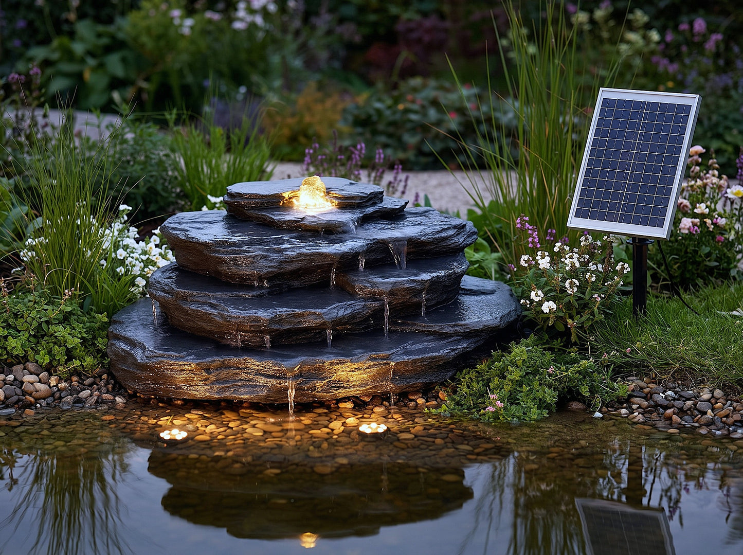 Solar Akku Pumpe Springbrunnenpumpen Komplett-Set 550 l/h mit LED-Beleuchtung