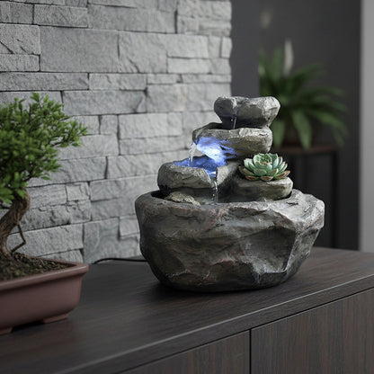 Zimmerbrunnen in Fels-Optik mit LED Beleuchtung Tischbrunnen Wasserspiel SB-LR002 Wasserfall Deko Brunnen