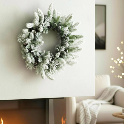 Künstlicher Weihnachtskranz 50 cm verschneit Kunstschnee Tannenzweige mit roten Ilex-Beeren & Tannenzapfen Deko-Kranz Spritzguss Mix