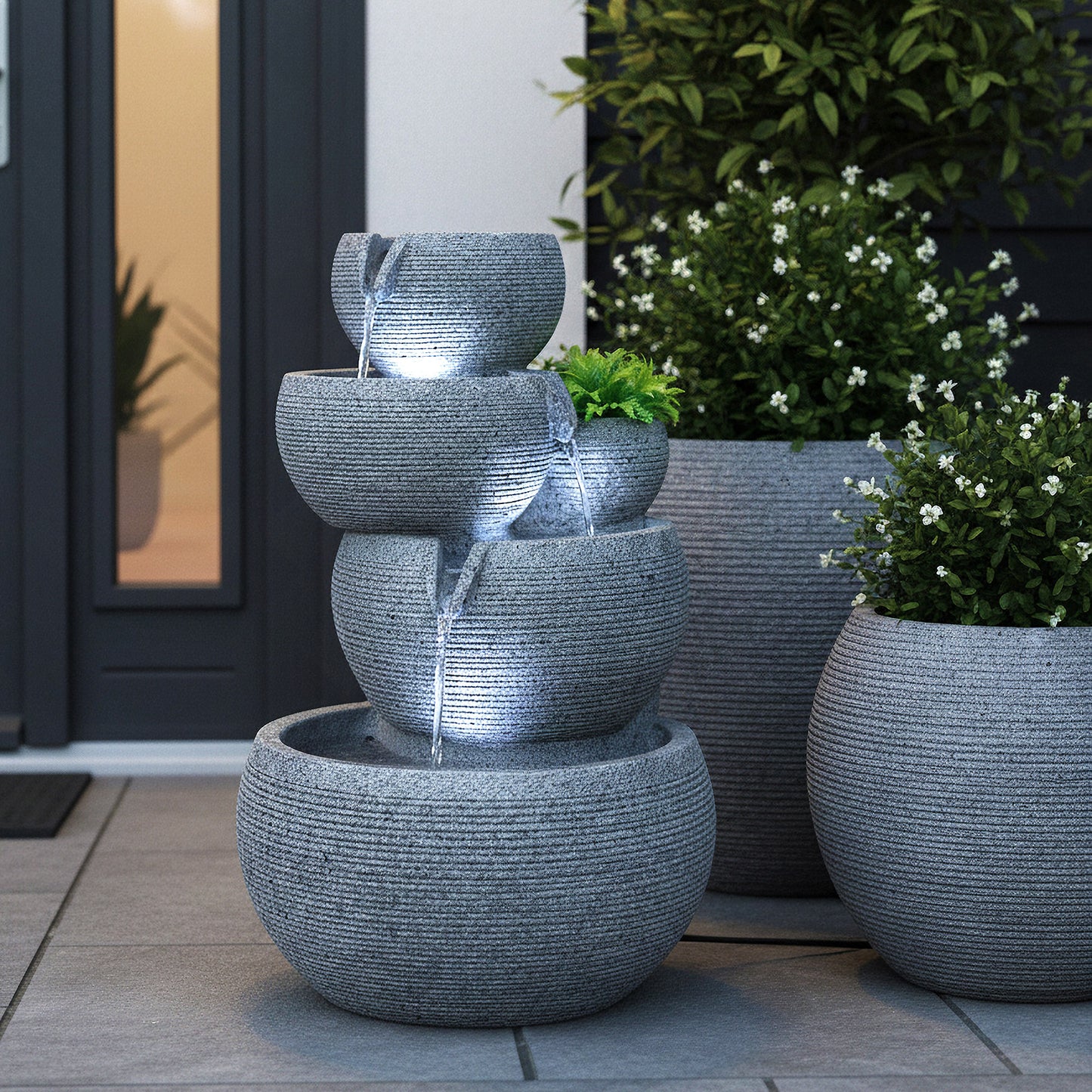 Zimmerbrunnen mit LED Beleuchtung Brunnen Innen- und Außenbereich Granit-Optik Springbrunnen Kaskade 44,5 cm