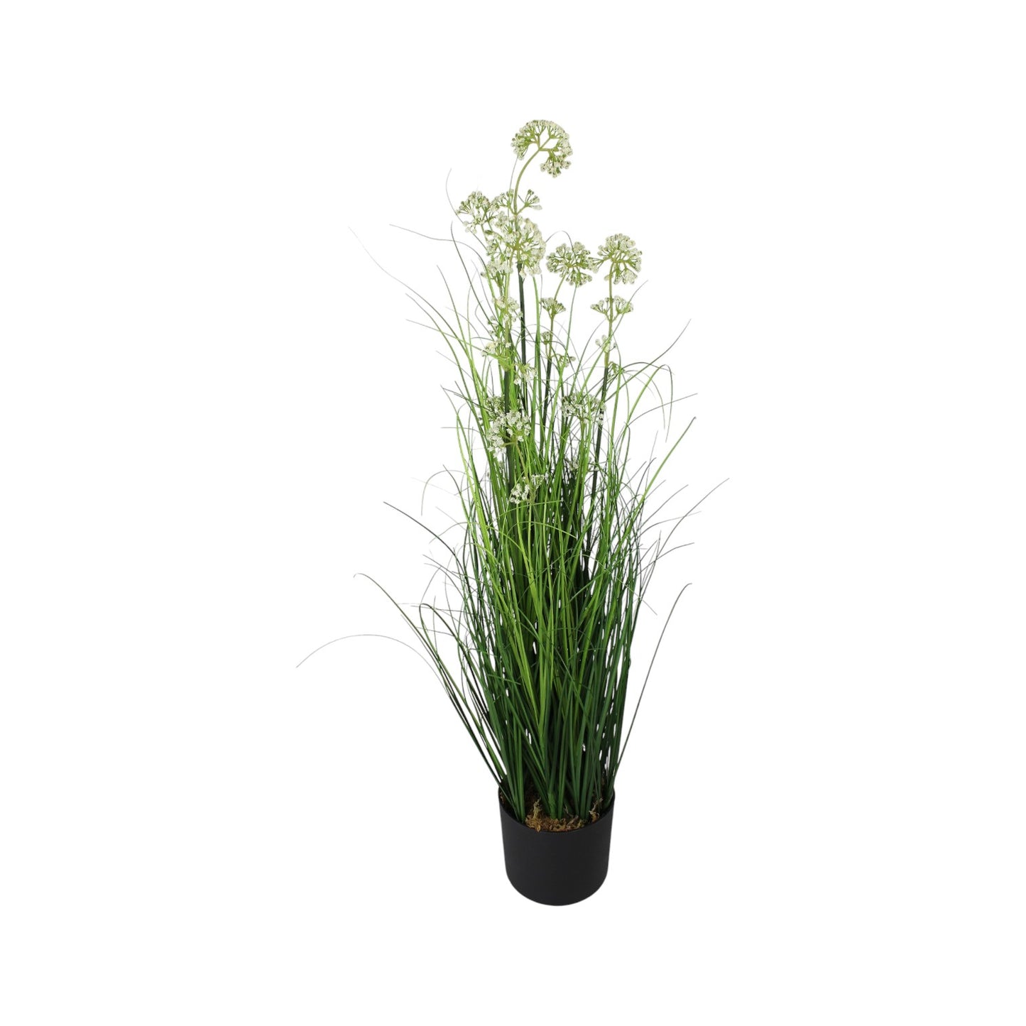 Künstliches Gras 90 cm mit weißen Blüten Kunstgras Dekogras Kunstpflanze künstliche Pflanze im Topf