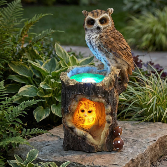 Solar Gartenfigur Eule mit Baumstamm 30 cm Solarleuchte detailreich Gartendeko beleuchtet Tierfigur