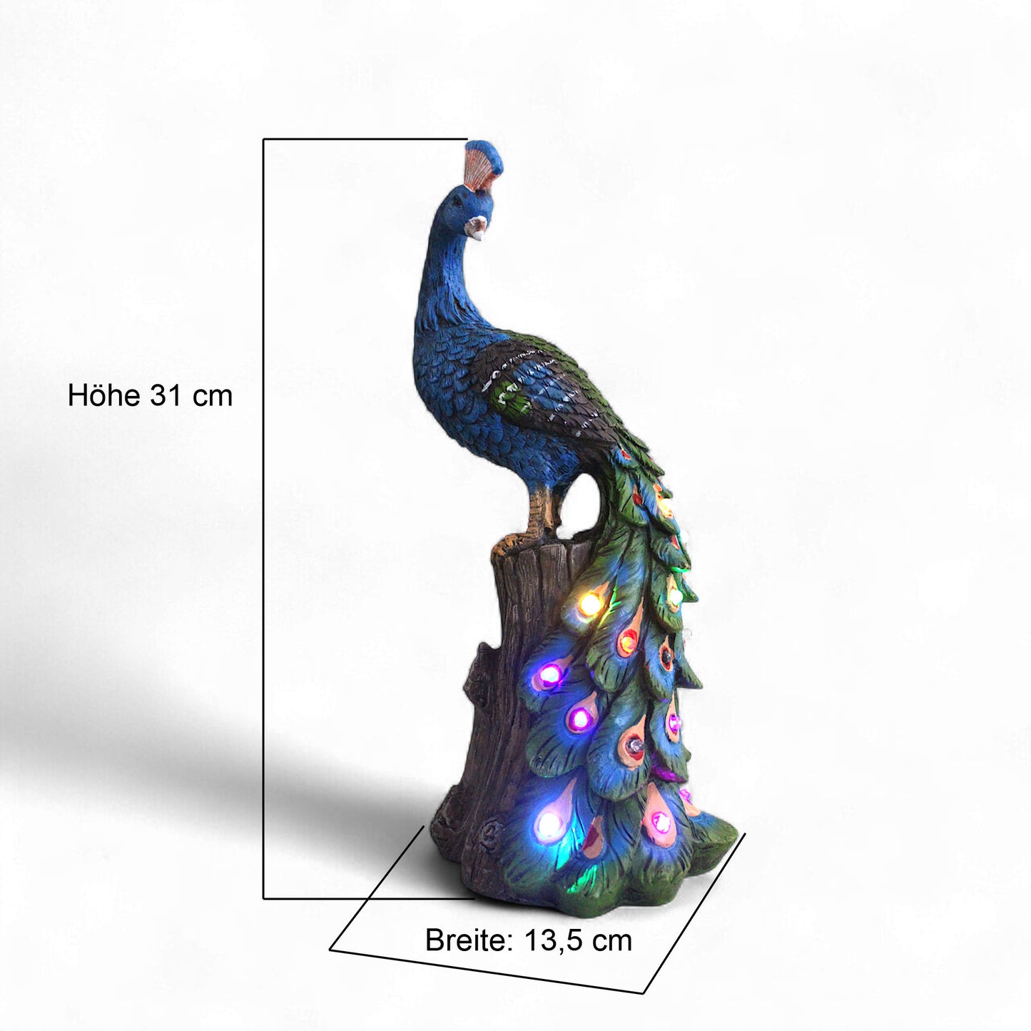 Solar Gartenfigur Pfau Gartendeko beleuchtet Solarleuchte Farbwechsel 31 cm Solarlampe Tierfigur Solarleuchte