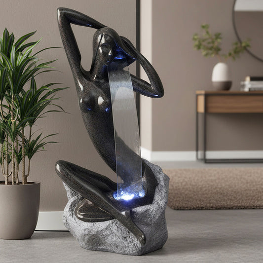 Design Springbrunnen mit LED Beleuchtung Zimmerbrunnen 101 cm Granit-Optik Gartenbrunnen Skulptur Brunnen Wasserspiel