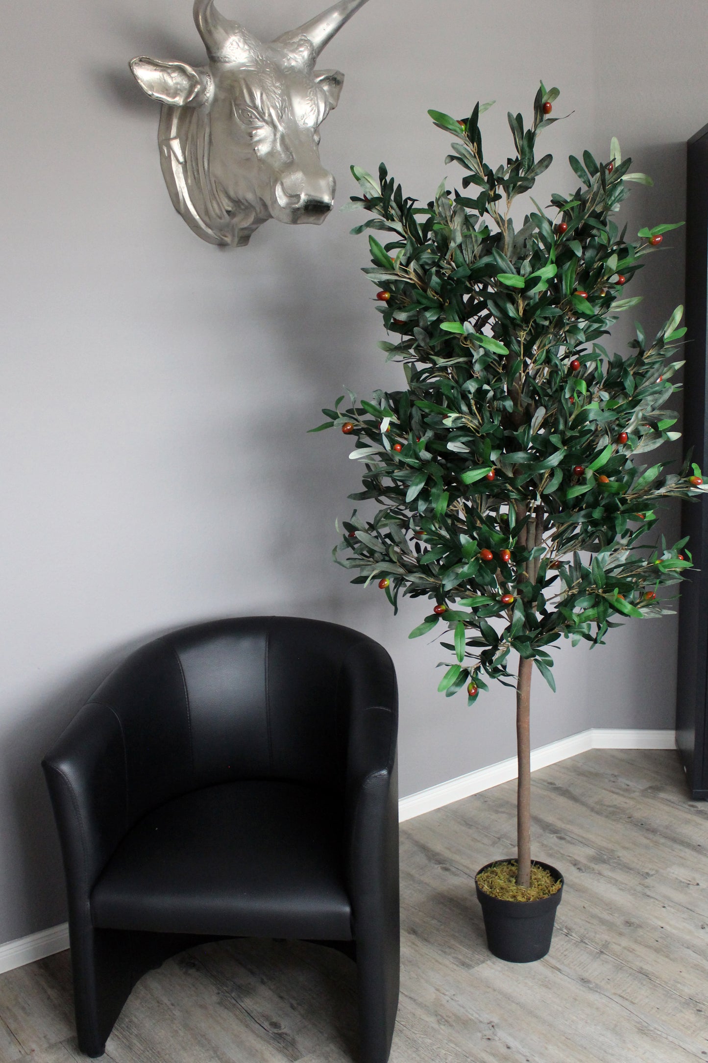 Großer künstlicher Olivenbaum Premium 185 cm Echtholzstamm Kunstpflanze