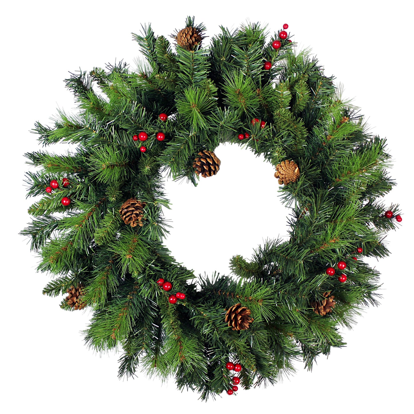 Künstlicher Weihnachtskranz 60 cm – Realistische Tannenzweige mit roten Ilex-Beeren & Tannenzapfen Deko-Kranz