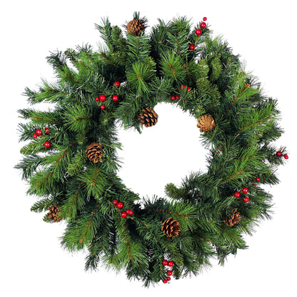 Künstlicher Weihnachtskranz 60 cm – Realistische Tannenzweige mit roten Ilex-Beeren & Tannenzapfen Deko-Kranz