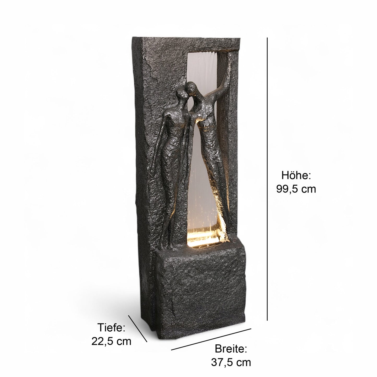 Springbrunnen Gartenbrunnen Zimmerbrunnen mit LED Beleuchtung 99,5cm mit Glasplatte Bronze-Steinoptik