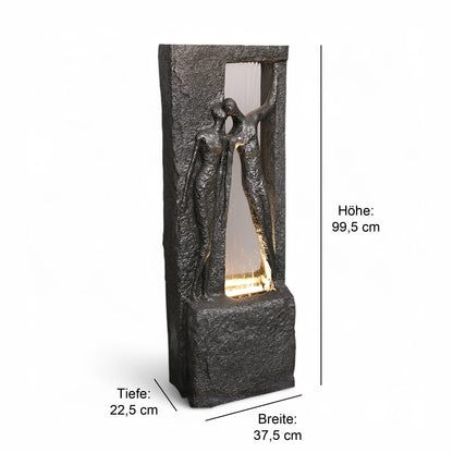 Springbrunnen Gartenbrunnen Zimmerbrunnen mit LED Beleuchtung 99,5cm mit Glasplatte Bronze-Steinoptik