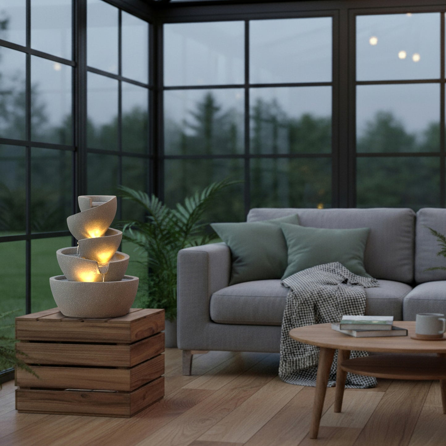 Zimmerbrunnen mit LED Beleuchtung in warmweiß BK912 stilvoller Springbrunnen für Innen und Außen Gartenbrunnen Dekoration