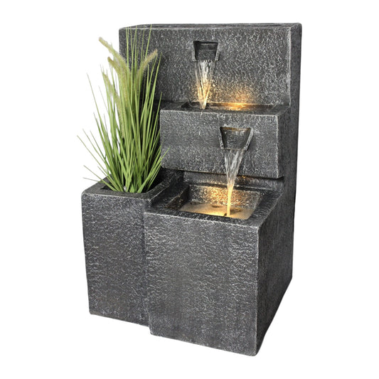 Springbrunnen "Grada" Bepflanzbar mit LED Beleuchtung, Wasserfall Gartenbrunnen Kaskade Terrassenbrunnen