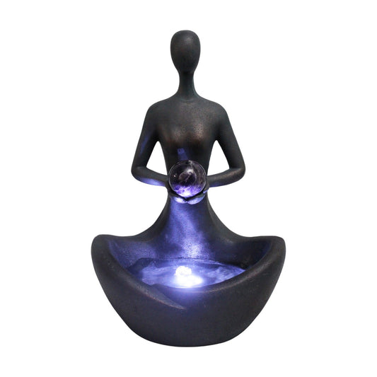Yoga Brunnen mit Beleuchtung und Amethyst Kugel Heilstein 41 cm Zimmerbrunnen Springbrunnen