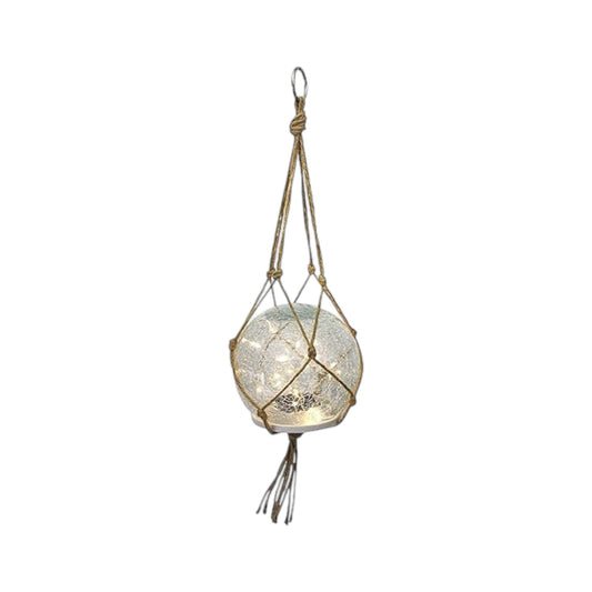 Solar Hängelampe & Tischlampe Leuchtkugel 2er Set Solarlampe 15 cm Boho-Stil mit hochwertigem Glas mit Jute Netz Gartendeko warmweiß