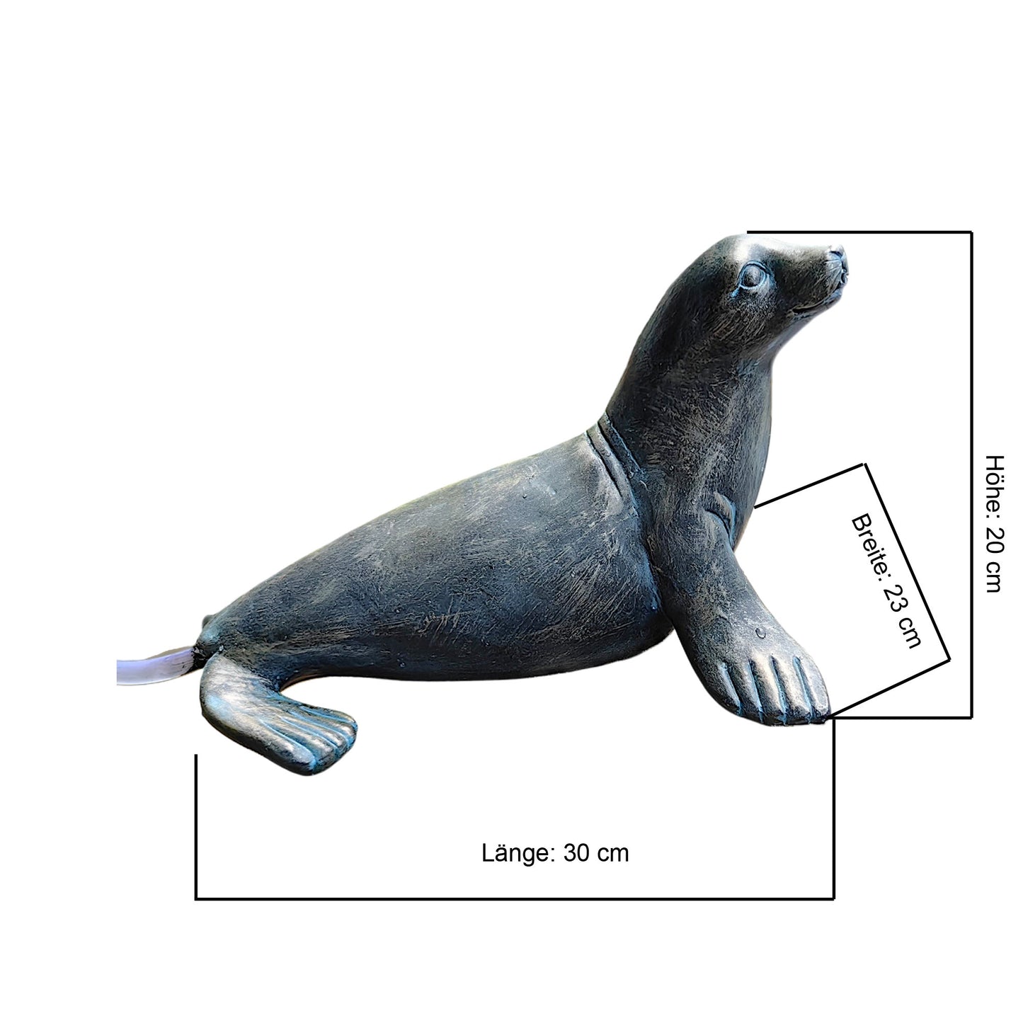 Seehund Wasserspeier solarbetrieben – Teichfigur mit Solarpumpe & Wasserspiel – Gartendeko aus Polyresin in Bronze-Optik – 30 × 23 × 20 cm – Solarteichfigur für Gartenteich & Wasserlauf