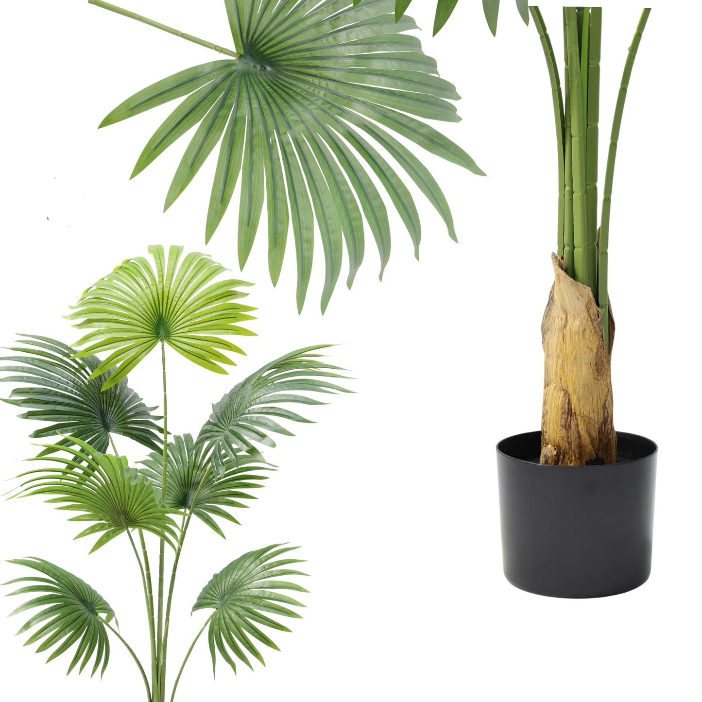 Künstliche Fächerpalme 160 cm – Große Kunstpalme mit 7 Palmenwedeln – Pflegeleichte Dekopflanze aus Kunststoff – Realistische Zimmerpflanze im Topf für Wohnzimmer & Büro