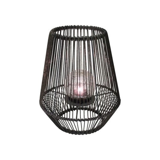 Solarlaterne Poly-Rattan 30 cm Höhe mit LED Glaskugel in Bruchglas-Optik