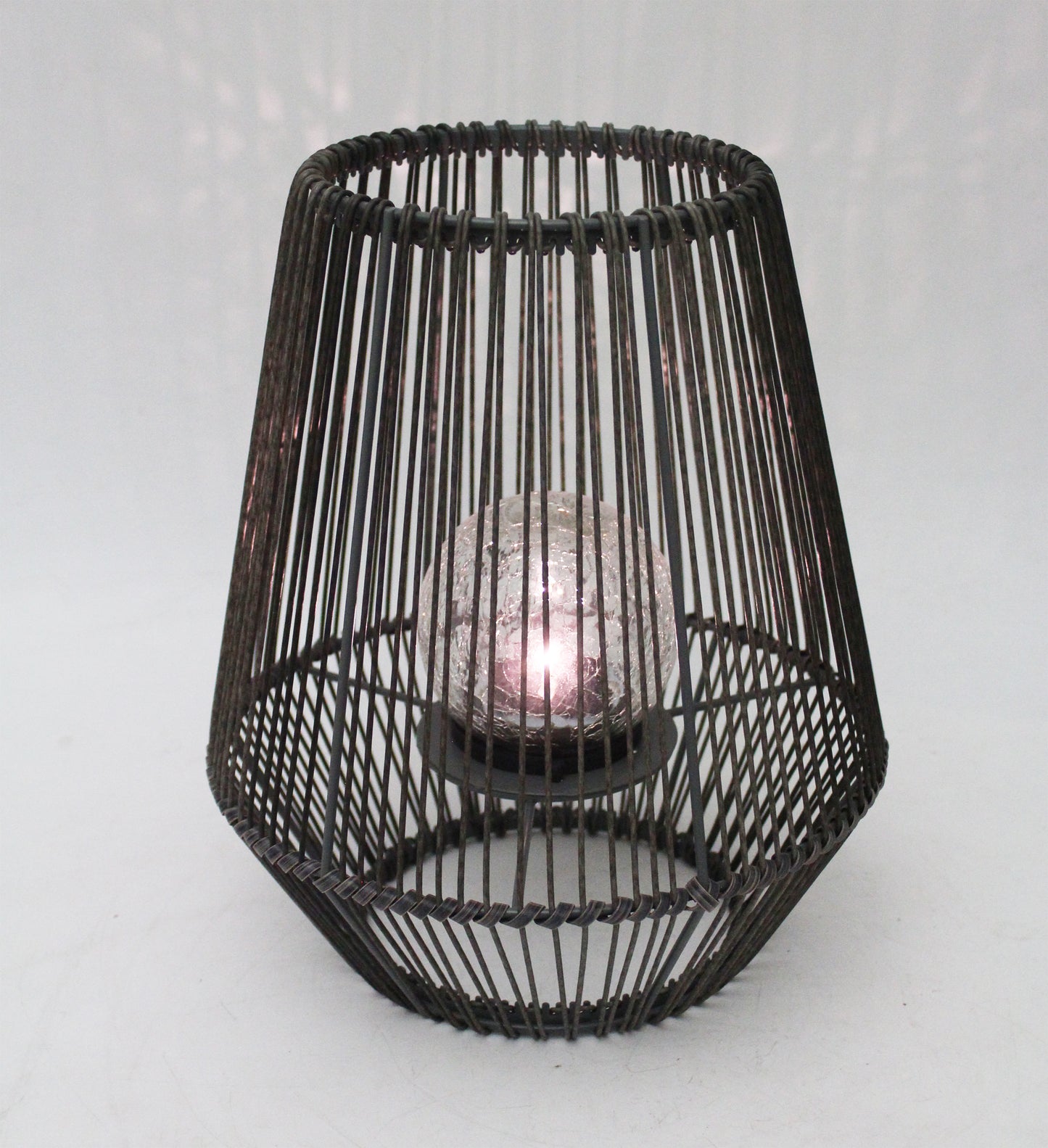 Solarlaterne Poly-Rattan 30 cm Höhe mit LED Glaskugel in Bruchglas-Optik