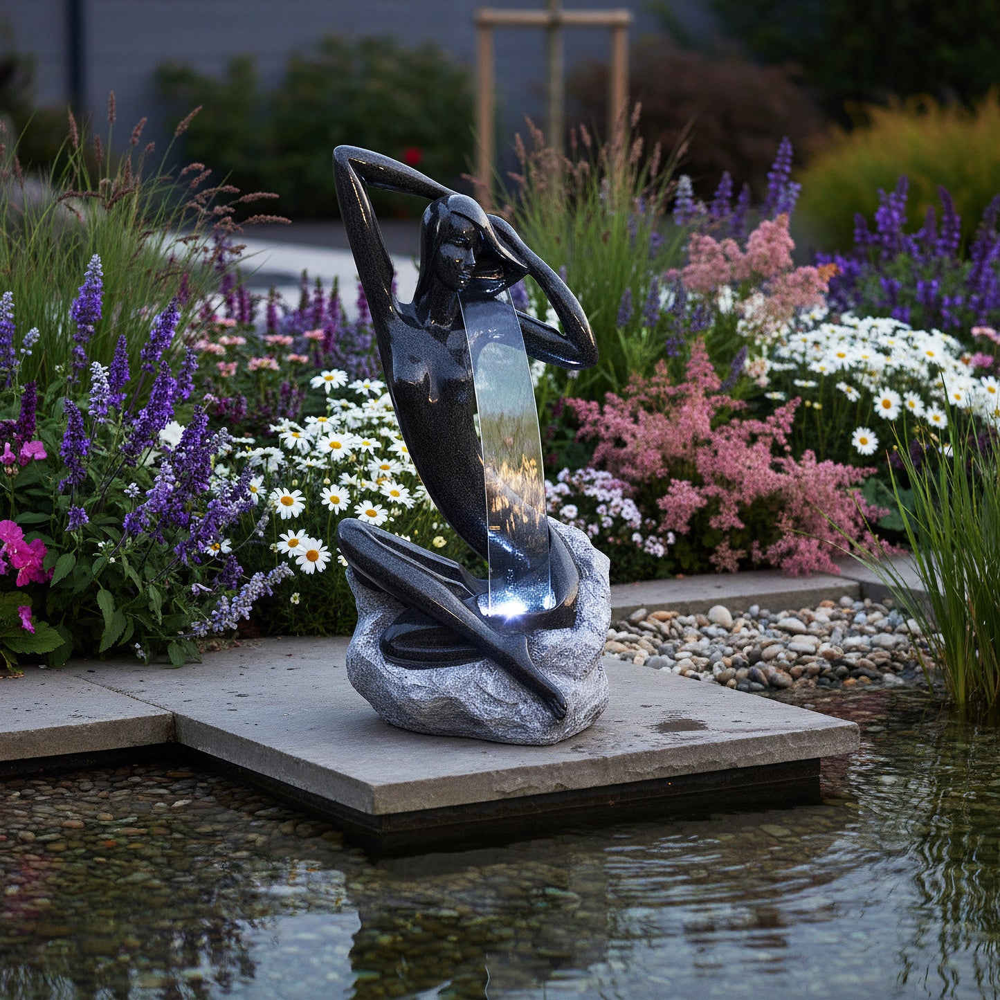 Design Springbrunnen mit LED Beleuchtung Zimmerbrunnen 101 cm Granit-Optik Gartenbrunnen Skulptur Brunnen Wasserspiel
